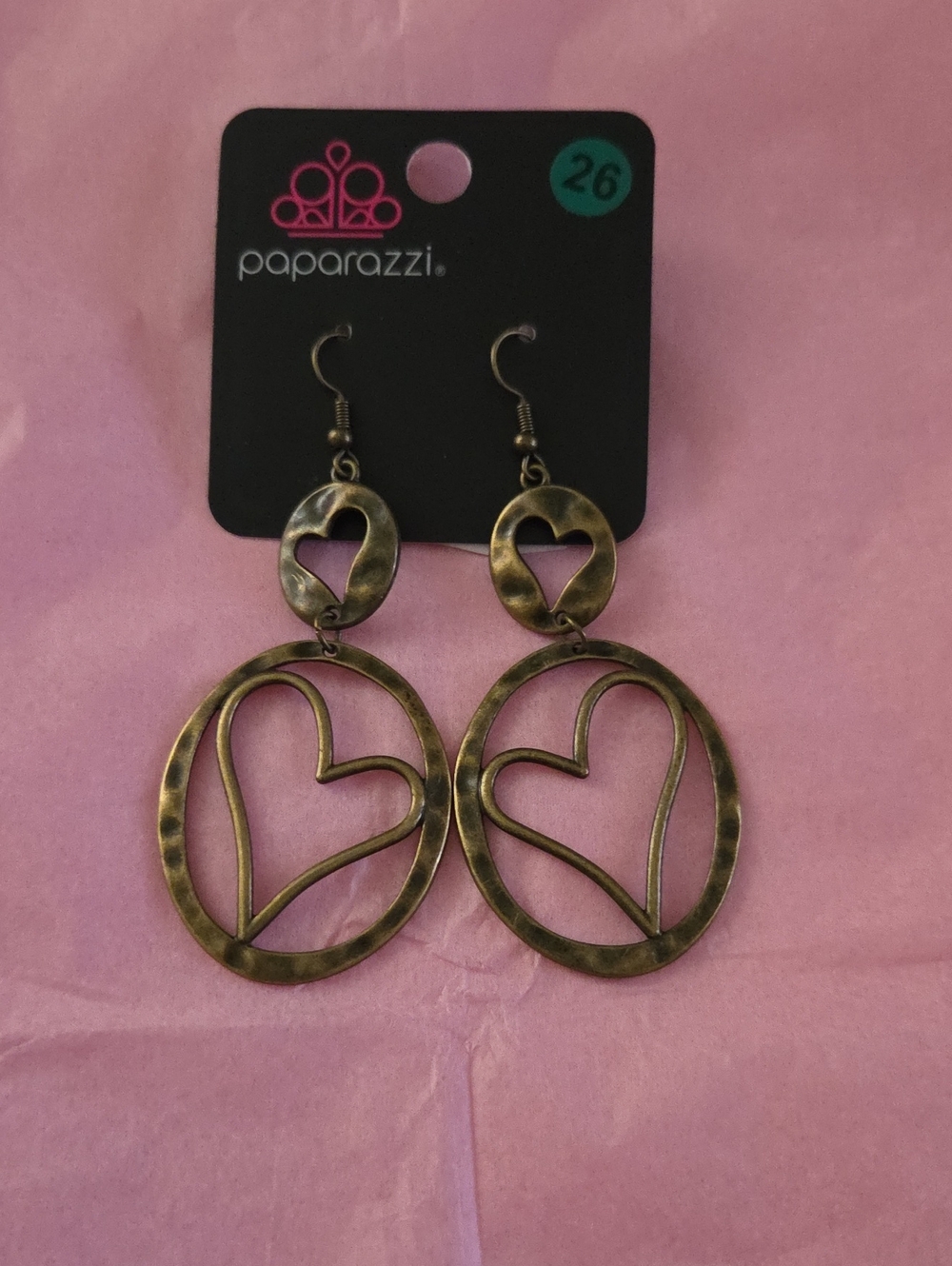 paparazzi Brass Antique Gold Heart Cutout Dangle Earrings
